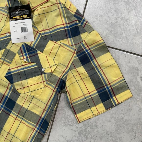 VINTAGE NWT Rustler Wrangler Size M Shirt Western Cowboy Pearl Snap Plaid - Picture 6 of 9